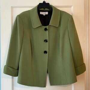 Green and gray skirt suit